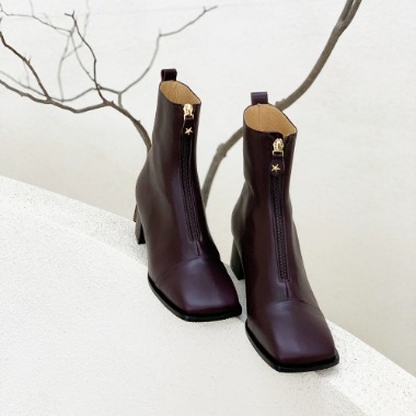 [샘플세일-사이즈 240] Melinda Wine Front Zip Ankle Boots 멜린다 와인 앵클 부츠